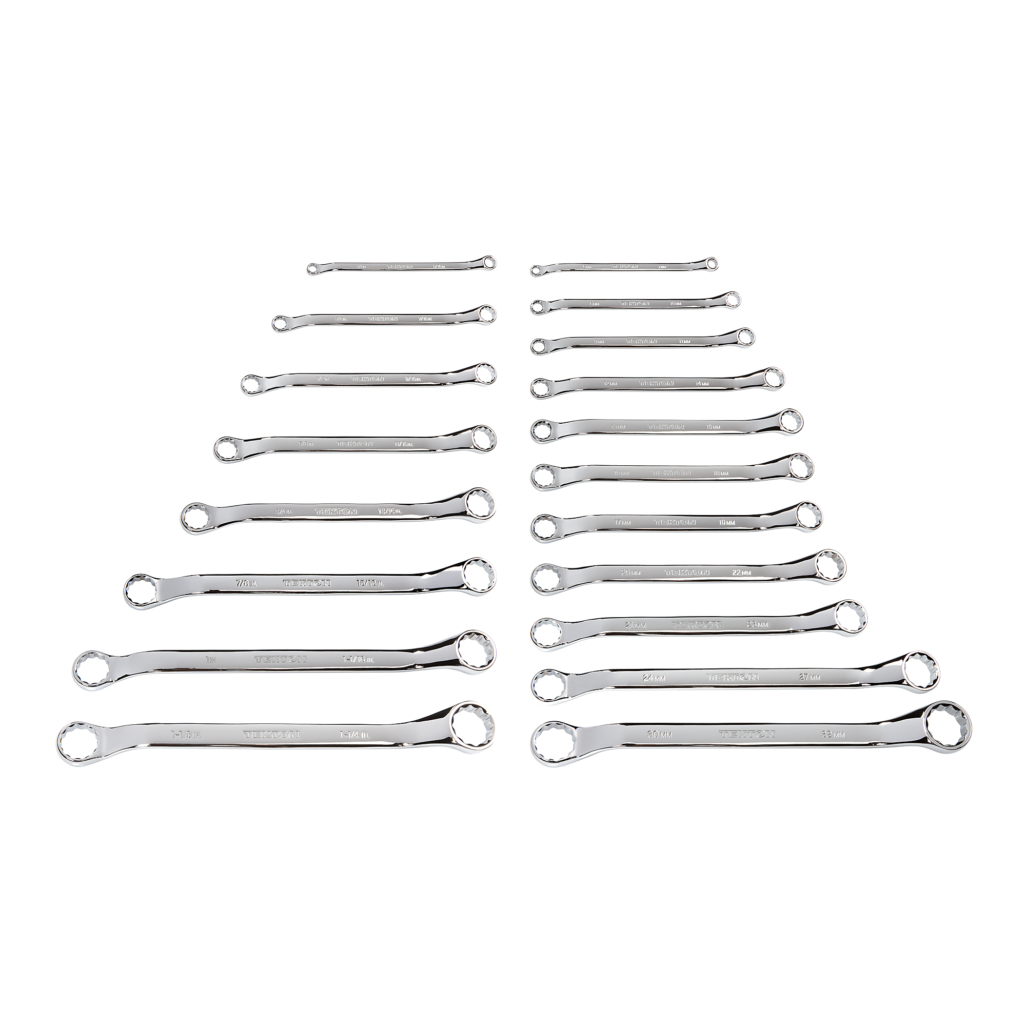 TEKTON 45-Degree Offset Box End Wrench Set, 19-Piece (1/4 - 1-1/4 in., 6-32 mm) | WBE90302